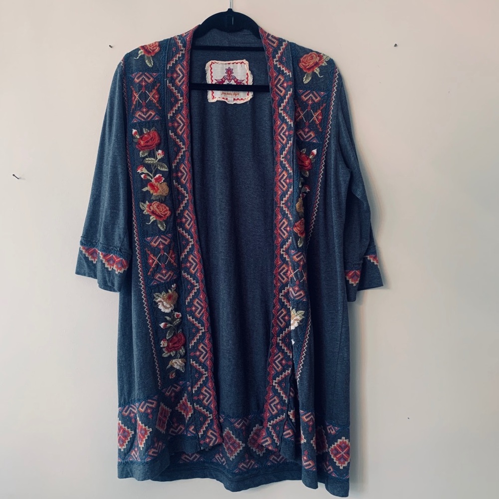 Johnny Was Embroidered Knit Kimono Duster sz Small